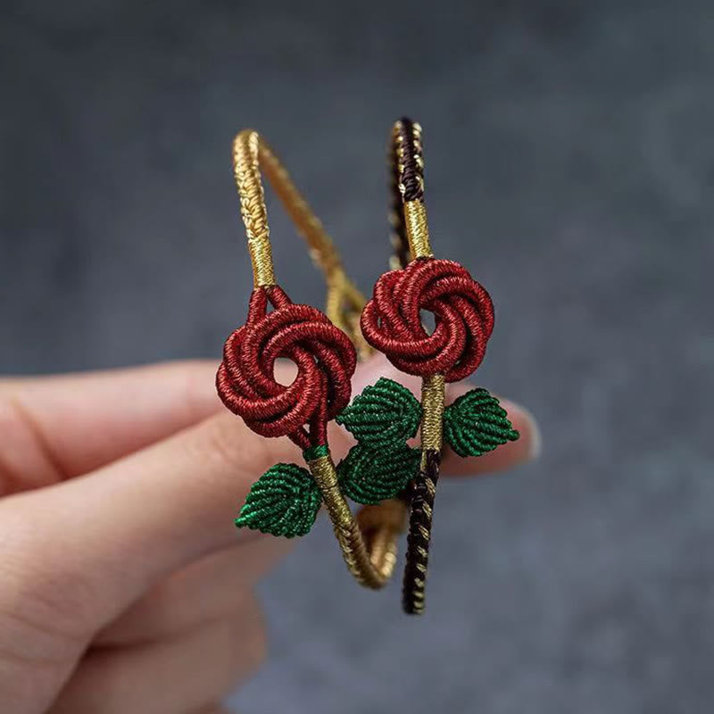 Bracelet fait main en corde de fleur de rose Buddha Stones et huit fils, nœud de paix, porte-bonheur