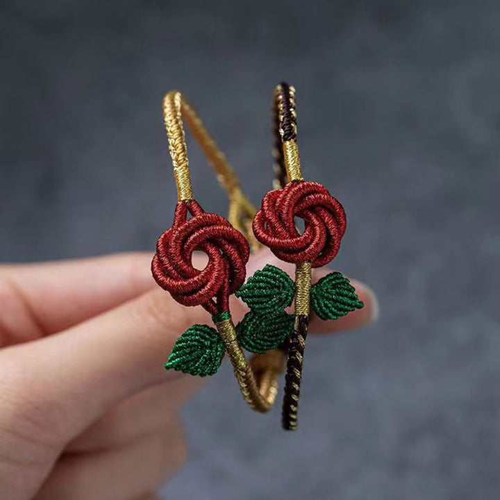 Bracelet fait main en corde de fleur de rose Buddha Stones et huit fils, nœud de paix, porte-bonheur