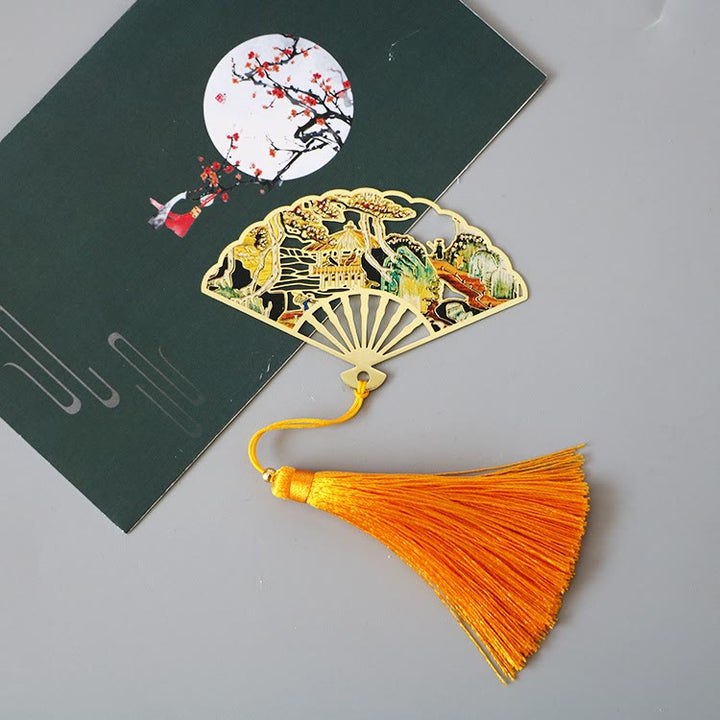 Buddha Stones Traditionnel Papillon Fleur de Lotus Grue Dragon Phénix Renard Poisson Koi Nouveau Départ Métal Laiton Éventail Creux Signets