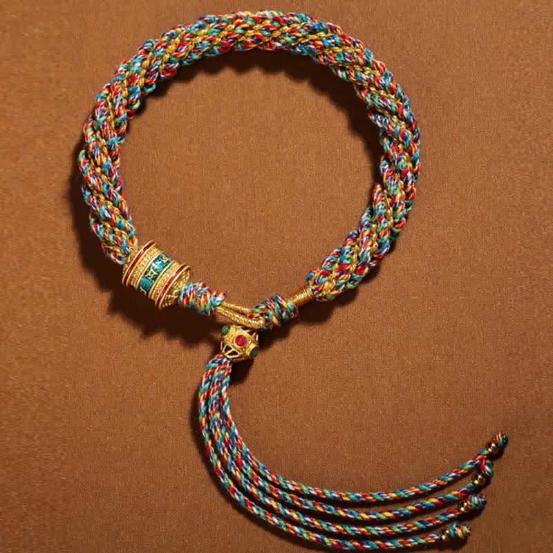 Bracelet tibétain en corde tressée avec breloque porte-bonheur Thangka en Buddha Stones