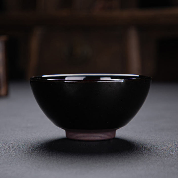 Tasse à thé en céramique chinoise Jianzhan avec feuilles d'érable dorées et Buddha Stones