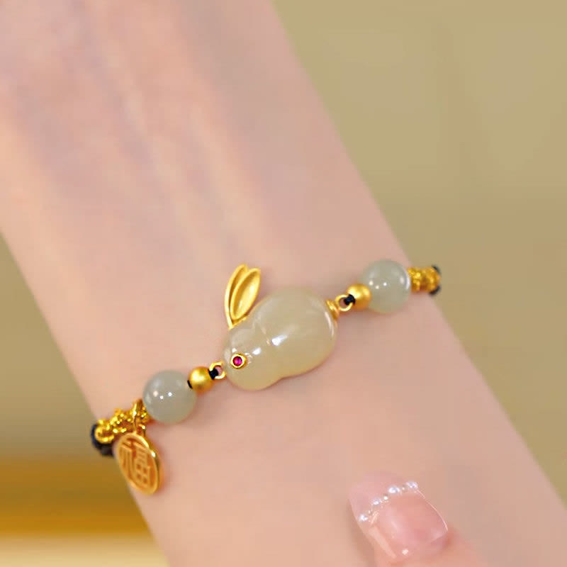 Bracelet de confiance en fil de jade et agate rouge Année du lapin
