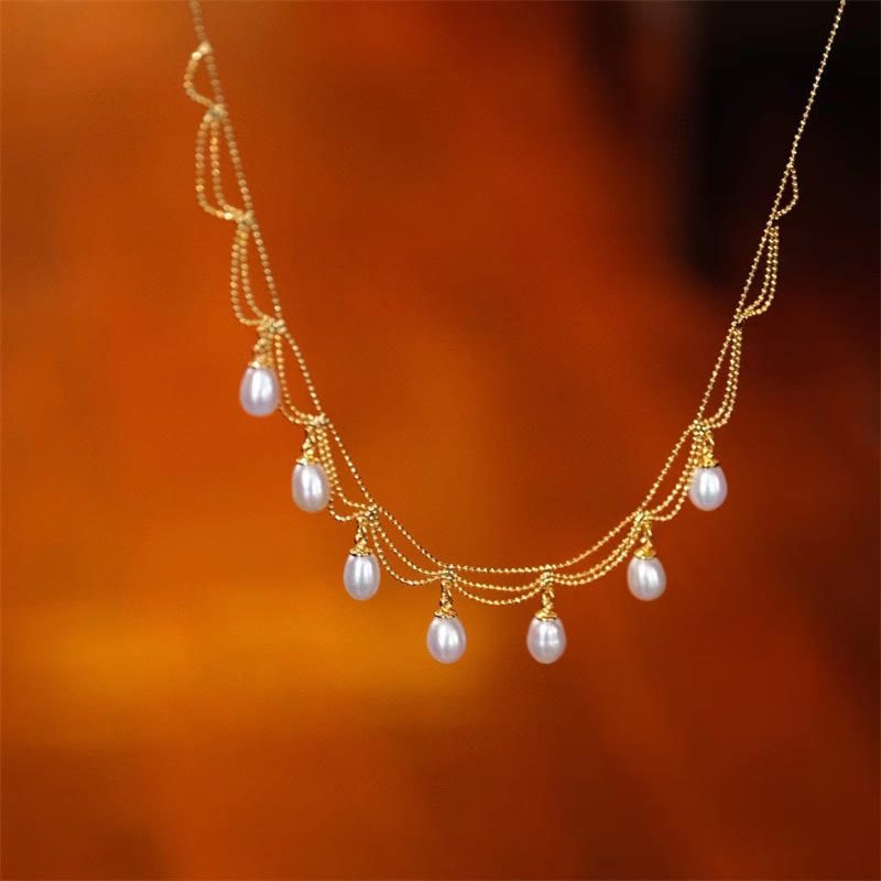 Collier pendentif multicouches de guérison en perles de perles plaquées or 14 carats vintage