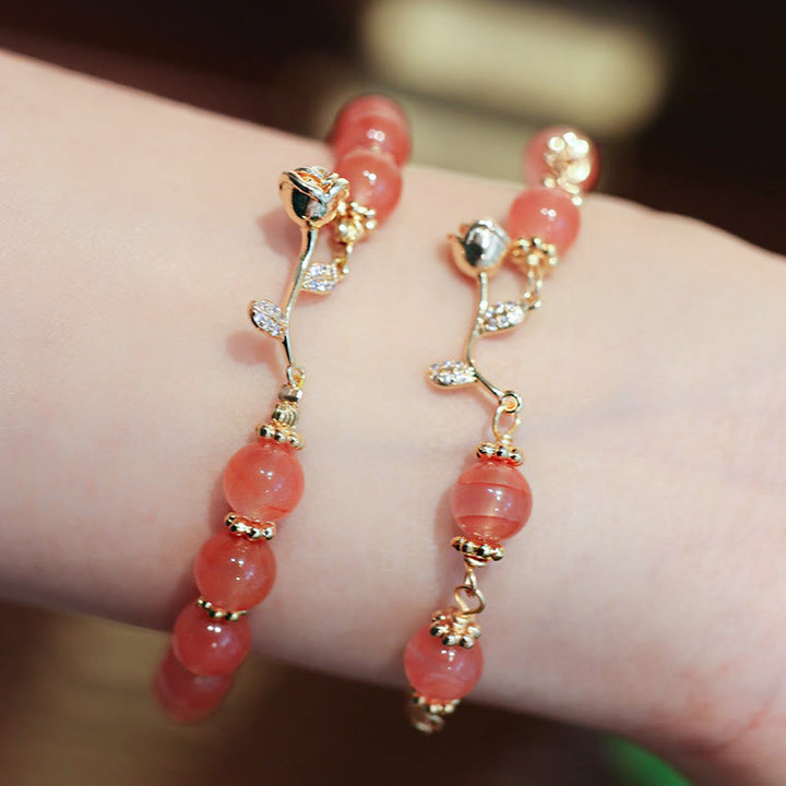 Bracelet chaîne calme et confiant en Buddha Stones en agate rouge naturelle rose