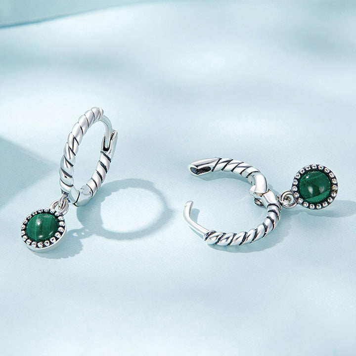 Boucles d'oreilles pendantes anti-anxiété en argent sterling 925 avec malachite ronde - image 8