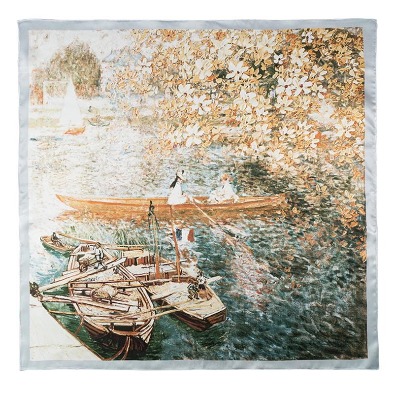 Écharpe en soie de mûrier 100 % peinture à l'huile de la jungle avec Buddha Stones et nuages de bon augure, écharpe de cou en soie double face de qualité supérieure 6A