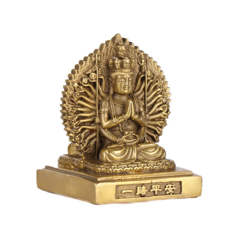 Figurine d'Avalokitesvara à mille mains de Chenrezig, statue de protection double face Kuan Yin Bodhisattva en cuivre massif, décoration - image 1