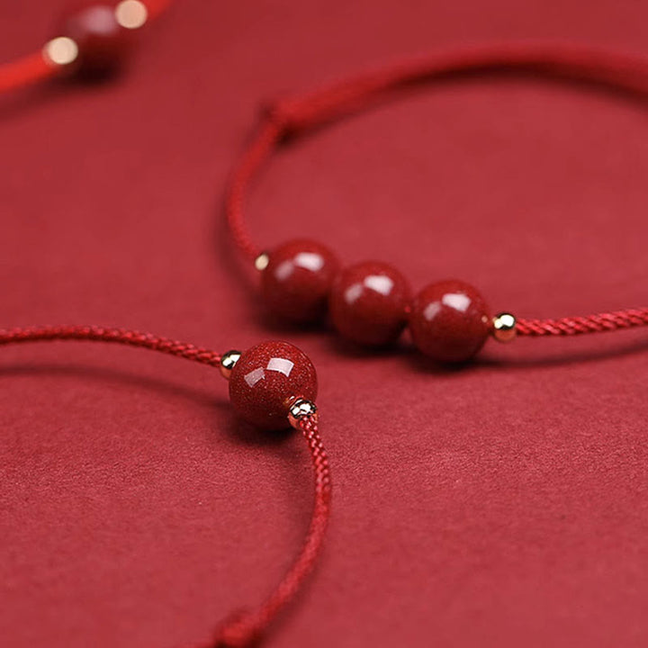 Bracelet de cheville en perles de cinabre porte-bonheur naturelles en Buddha Stones