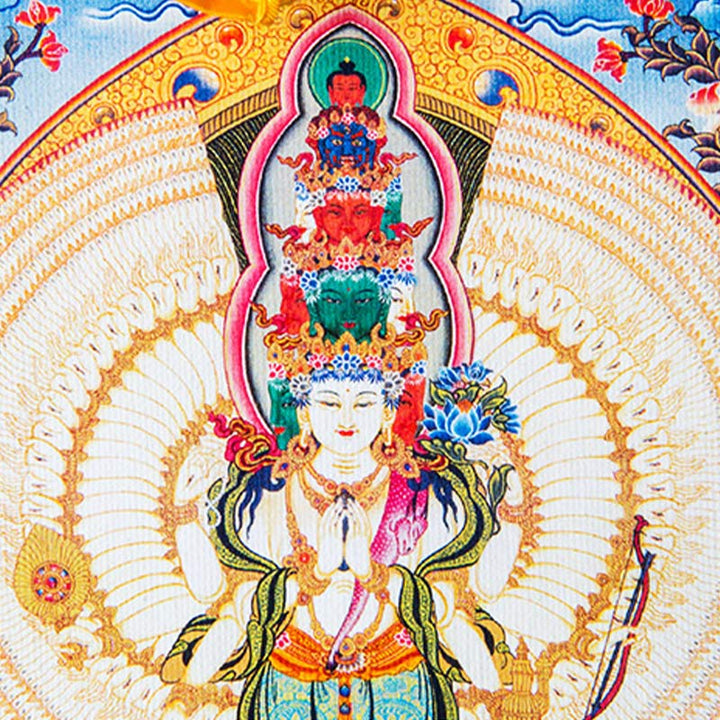 Décoration de bénédiction en forme de Thangka encadrée en Buddha Stones tibétaines à mille mains Avalokitesvara - image 10