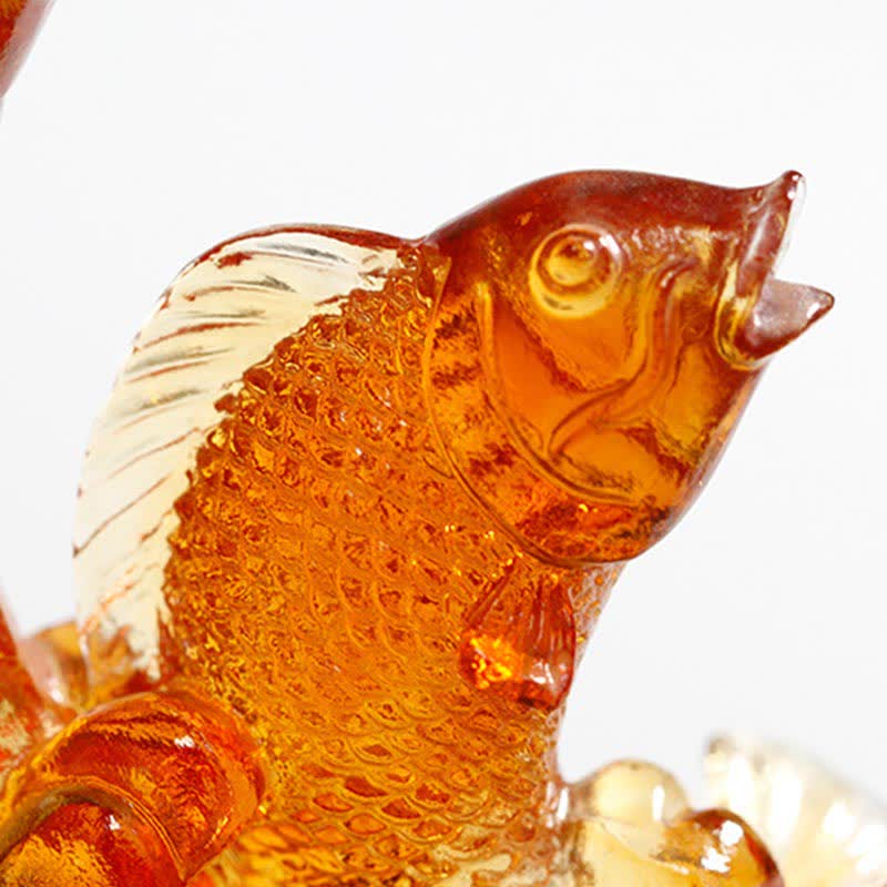 Buddha Stones Feng Shui Dragon Koi Fish Pièce d'art en cristal Liuli faite à la main Décoration de bureau à domicile - image 7