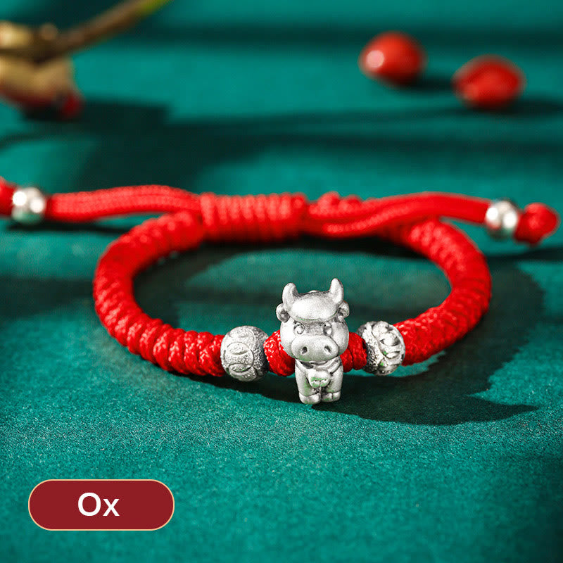 Bracelet pour enfants en argent sterling 999 Buddha Stones et signe du zodiaque chinois, corde rouge, fait à la main - Ox (Taille du bracelet : 12+4 cm) - image 6