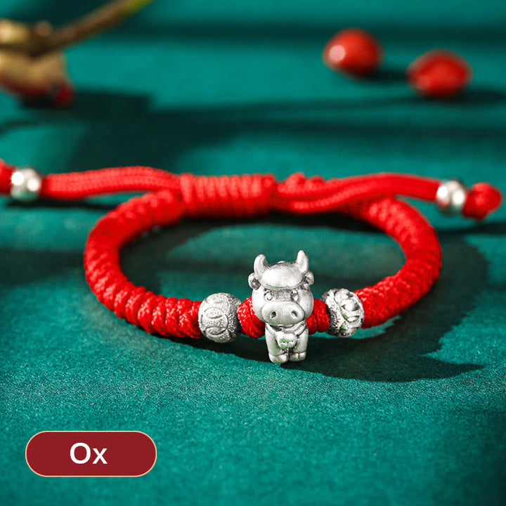 Bracelet pour enfants en argent sterling 999 Buddha Stones et signe du zodiaque chinois, corde rouge, fait à la main - Ox (Taille du bracelet : 12+4 cm) - image 6