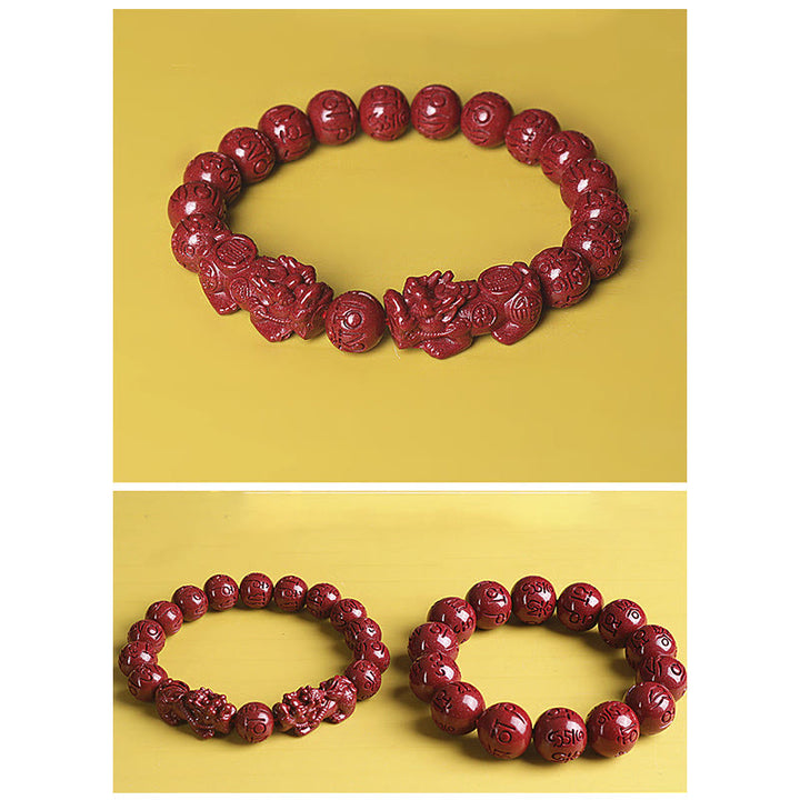 Bracelet de perles de chance et de richesse en Buddha Stones Double PiXiu Cinabre Om Mani Padme Hum
