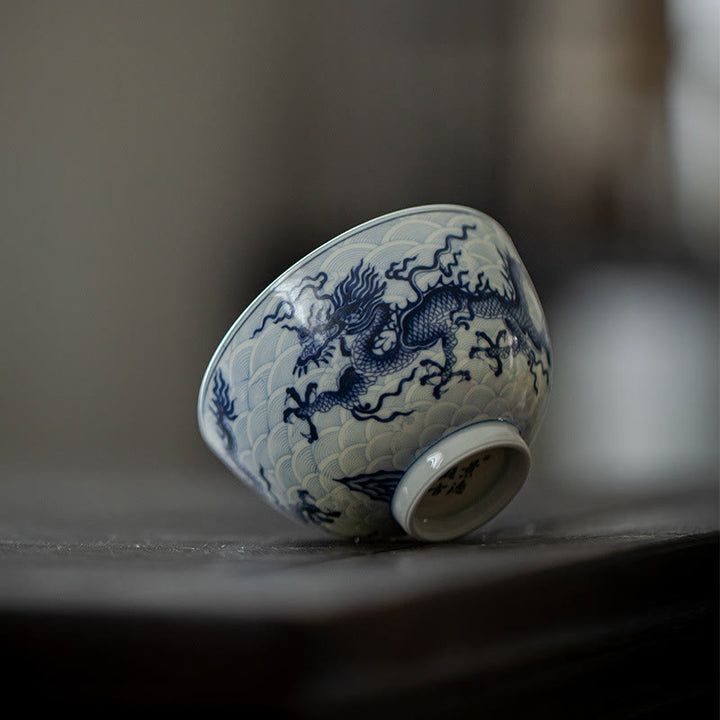 Tasse à thé en céramique motif dragon bleu Buddha Stones Tasses à thé Kung Fu