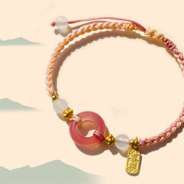 Bracelet tressé fait main de bon augure avec boucle de paix en agate et Buddha Stones Paix et Joie