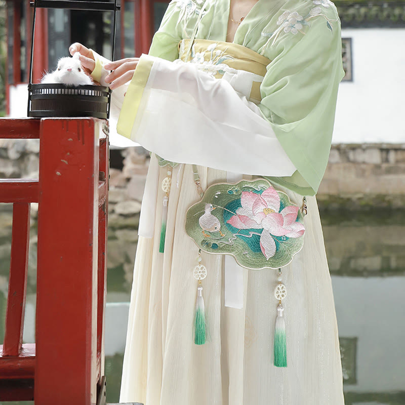 Sac à bandoulière avec broderie de Buddha Stones et de Lotus, poisson Koi, lapin, fleur, Hanfu - image 11