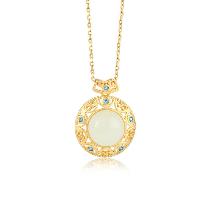 Collier pendentif en argent sterling 925 avec calcédoine verte et jade blanc Hetian