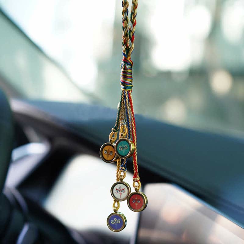Décoration murale à suspendre pour voiture, protection Thangka faite à la main au Tibet, cinq dieux de la richesse
