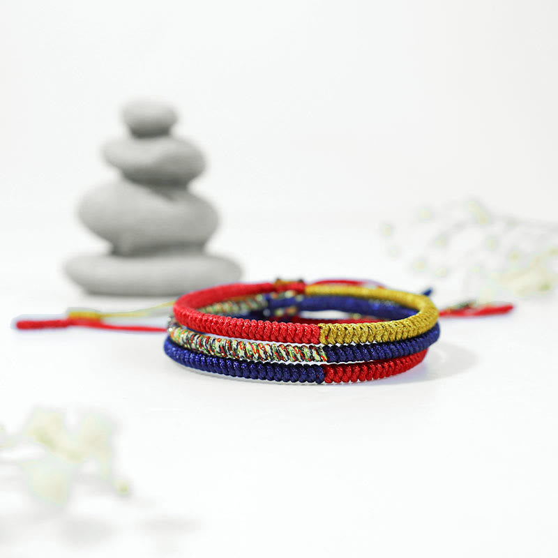 Bracelet tressé bicolore en Buddha Stones tibétain fait à la main avec nœud King Kong multicolore et protection de la foi