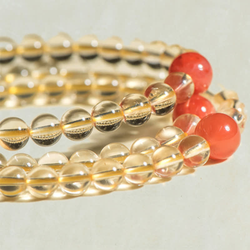 Bracelet à breloques de prospérité en argent sterling 925 avec 108 Buddha Stones de Mala en agate rouge et jade blanc de citrine naturelle