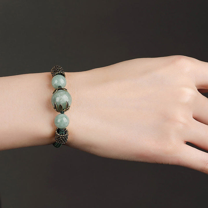 Bracelet de prospérité en perles de jade et corde verte fait main avec Buddha Stones