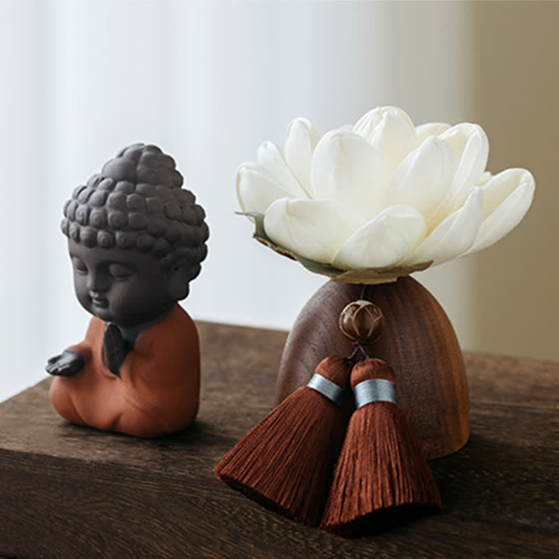 Décorations de guérison apaisantes en forme de fleur de Bouddha en bois de pêcher noir - image 2