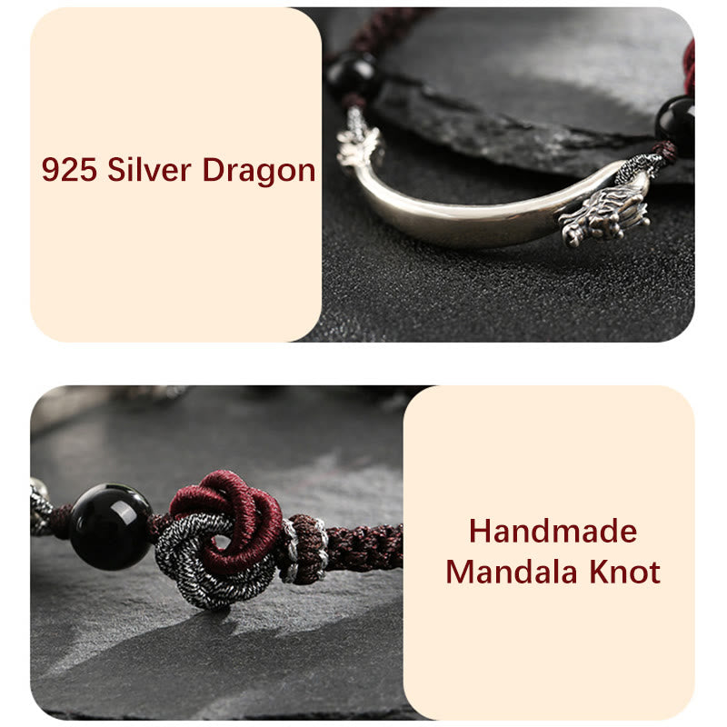 Bracelet tressé artisanal en argent sterling 925 Buddha Stones et dragon porte-bonheur
