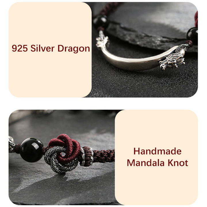 Bracelet tressé artisanal en argent sterling 925 Buddha Stones et dragon porte-bonheur