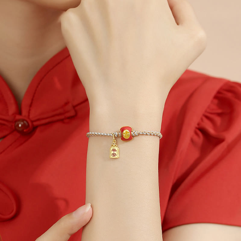 Bracelet tressé en argent sterling 925 fait à la main avec des Buddha Stones et des bénédictions de caractères chinois de bon augure