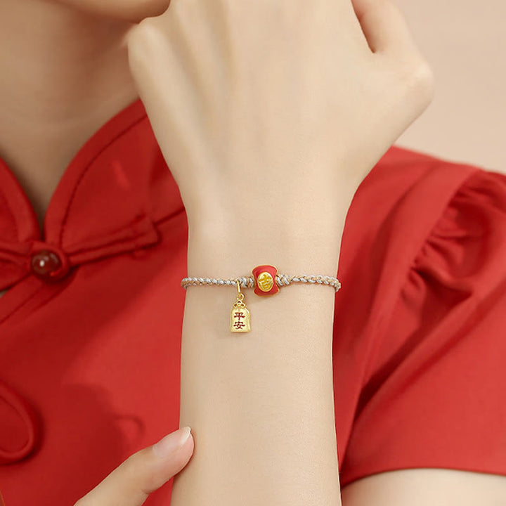 Bracelet tressé en argent sterling 925 fait à la main avec des Buddha Stones et des bénédictions de caractères chinois de bon augure