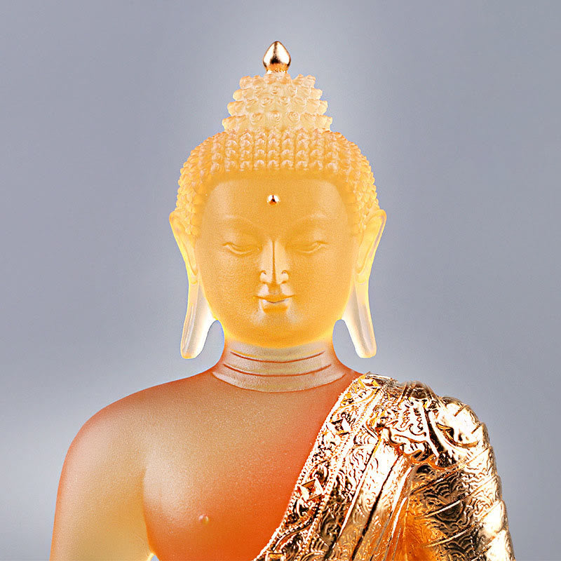 Buddha Stones Figurine de Bouddha faite à la main Pièce d'art Liuli Statue de sérénité Décoration d'offrande pour la maison