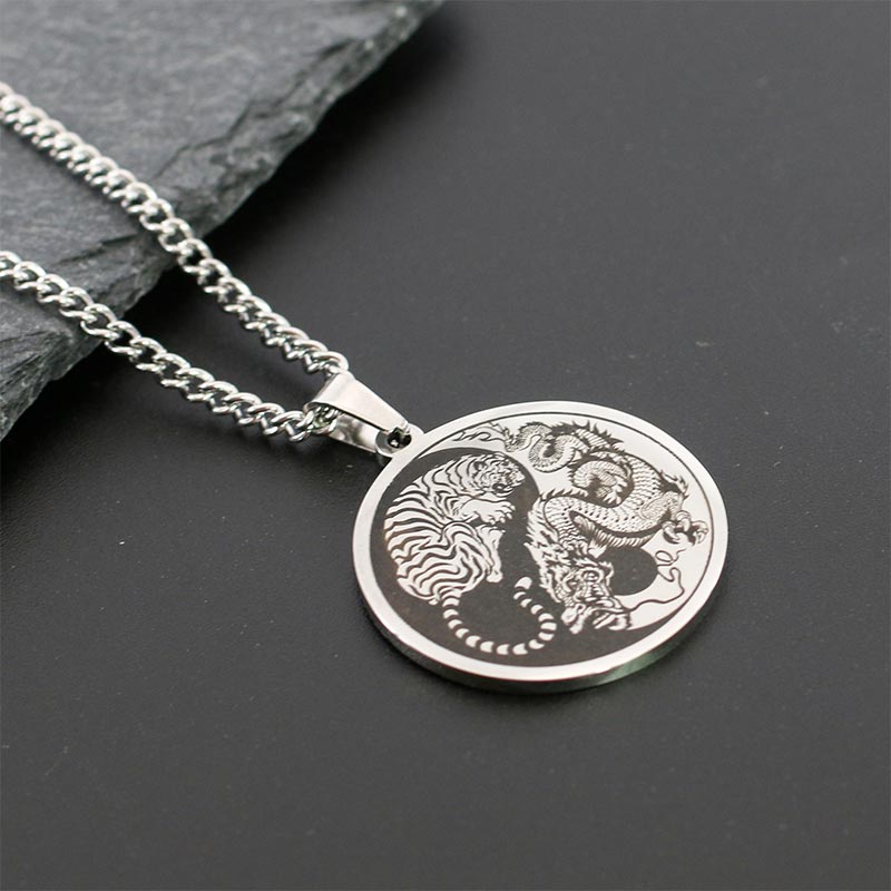Collier chaîne en acier titane Buddha Stones Tiger Dragon Pendentif Harmonie