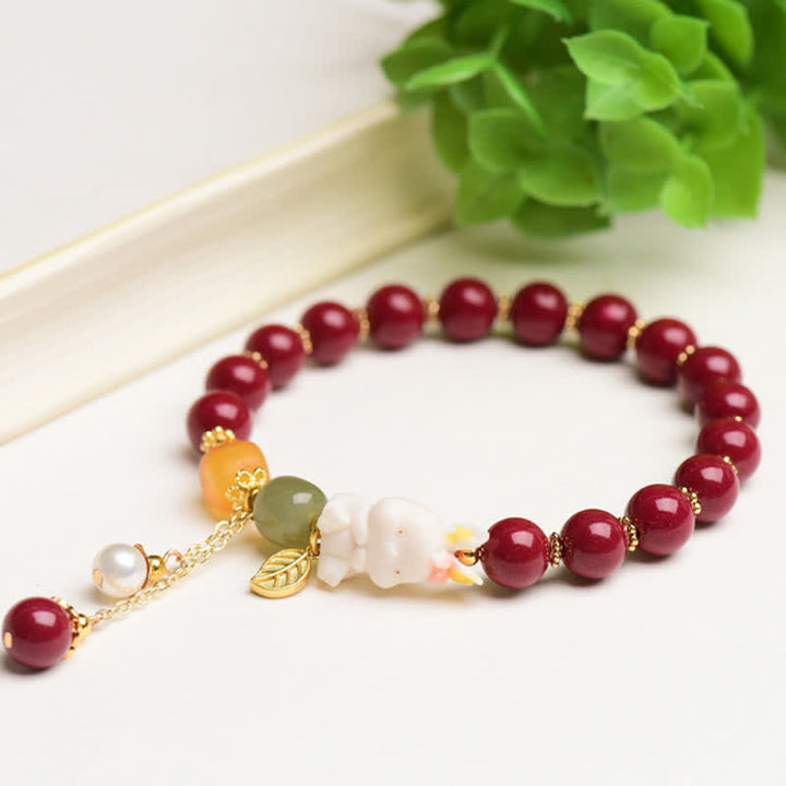 Bracelet de bénédiction en perles de jade Hetian cinabre de l'année du lapin