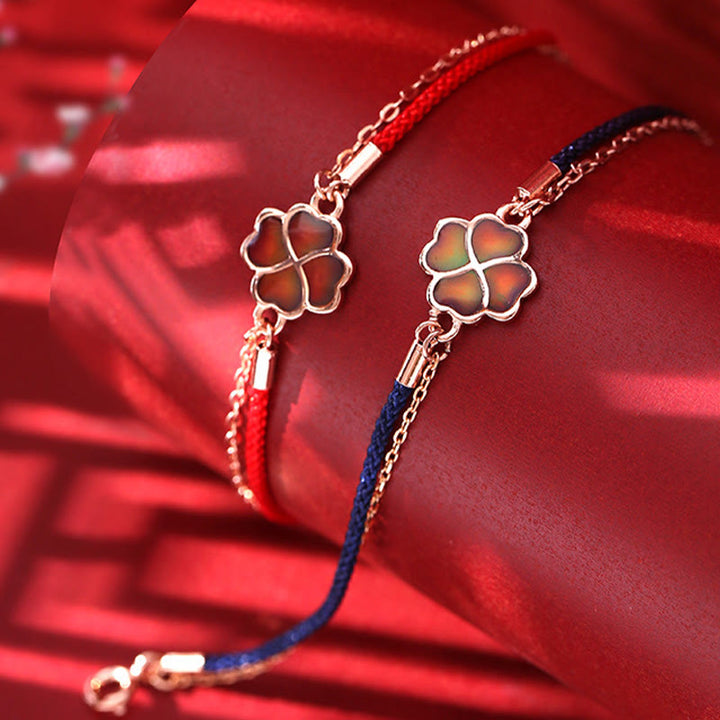Buddha Stones en argent sterling 925 avec trèfle à quatre feuilles changeant de couleur et protection contre la chance