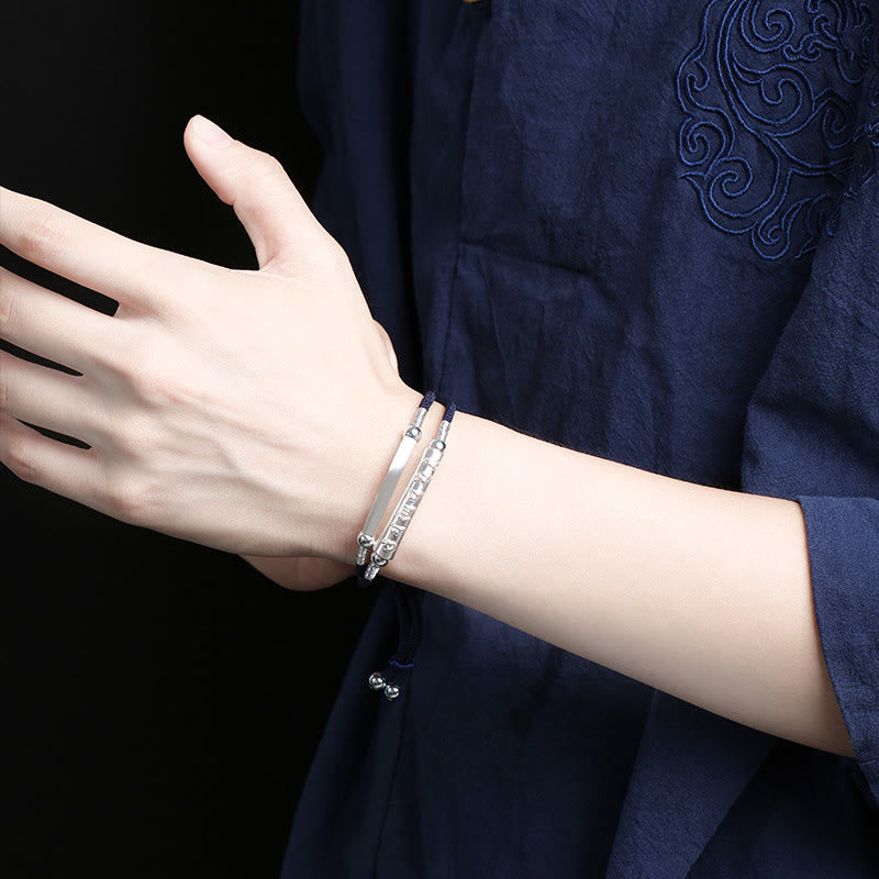 Bracelet tressé fait main en argent sterling 999 avec Buddha Stones Om Mani Padme Hum Peace