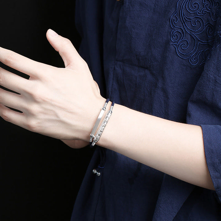 Bracelet tressé fait main en argent sterling 999 avec Buddha Stones Om Mani Padme Hum Peace