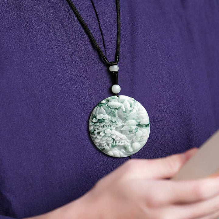 Collier en jade Buddha Stones et paysage de montagne