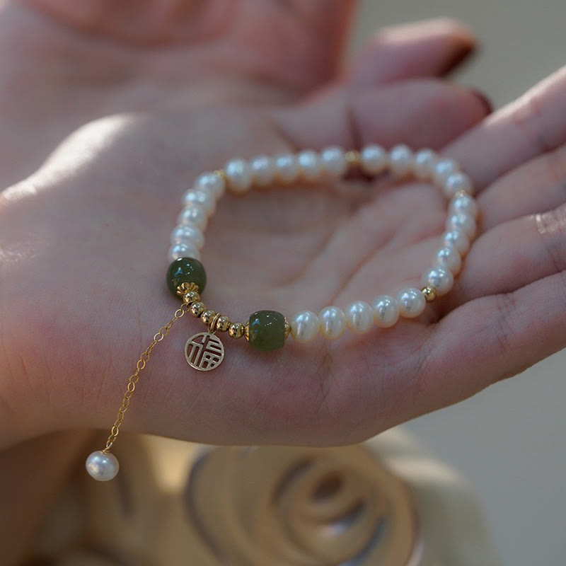 Bracelet de perles de sagesse et de bonheur en jade Hetian naturel