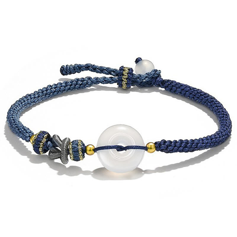 Bracelet en fil tissé fait main en agate blanche avec Buddha Stones et boucle de paix, protection, bonheur et chance