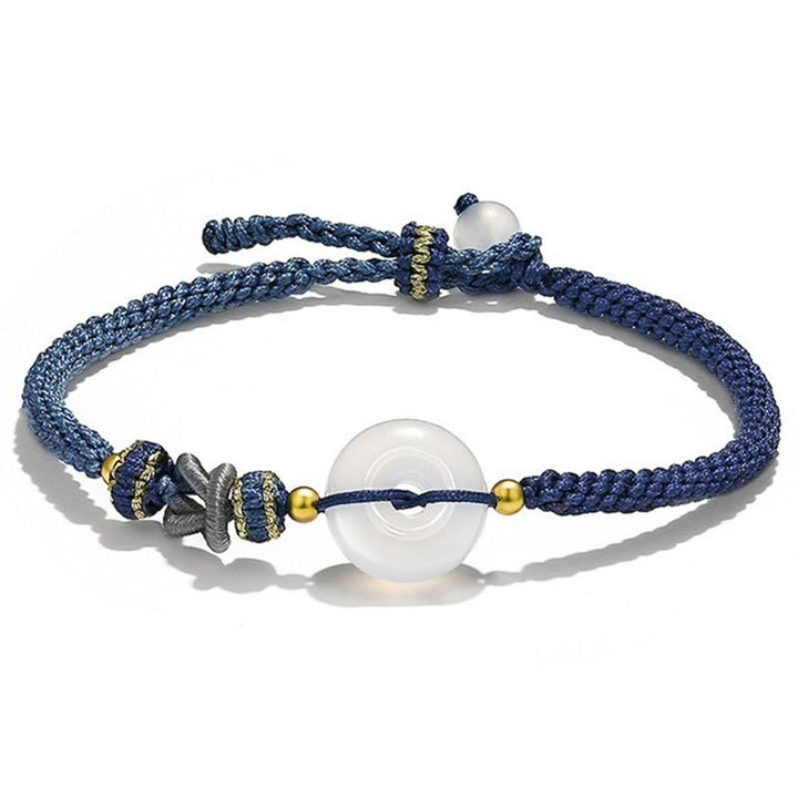 Bracelet en fil tissé fait main en agate blanche avec Buddha Stones et boucle de paix, protection, bonheur et chance