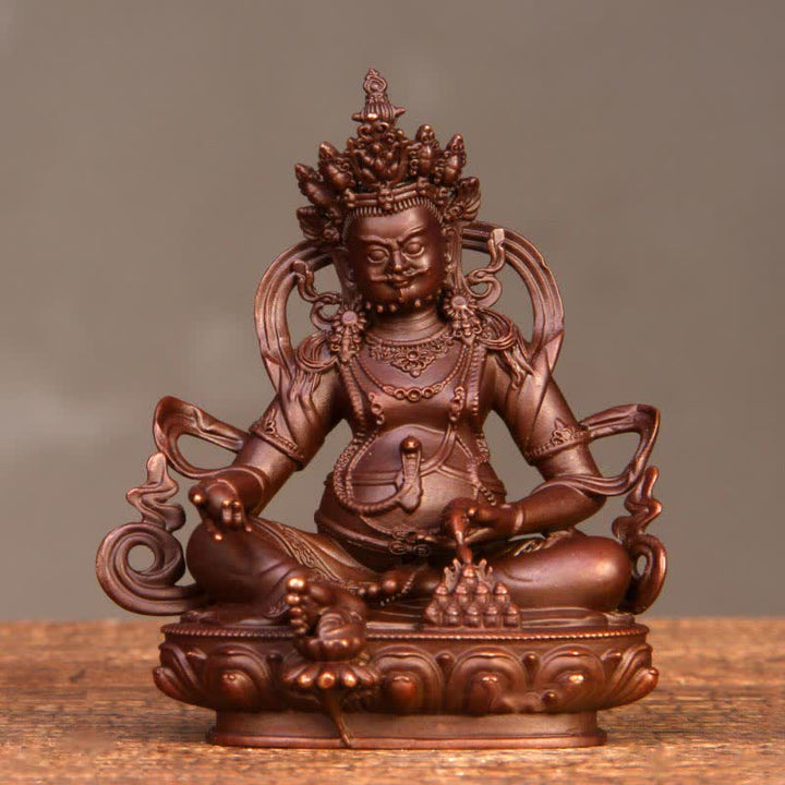 Figurine Bodhisattva Jambhala jaune Statue de compassion en cuivre Décoration de bureau à domicile