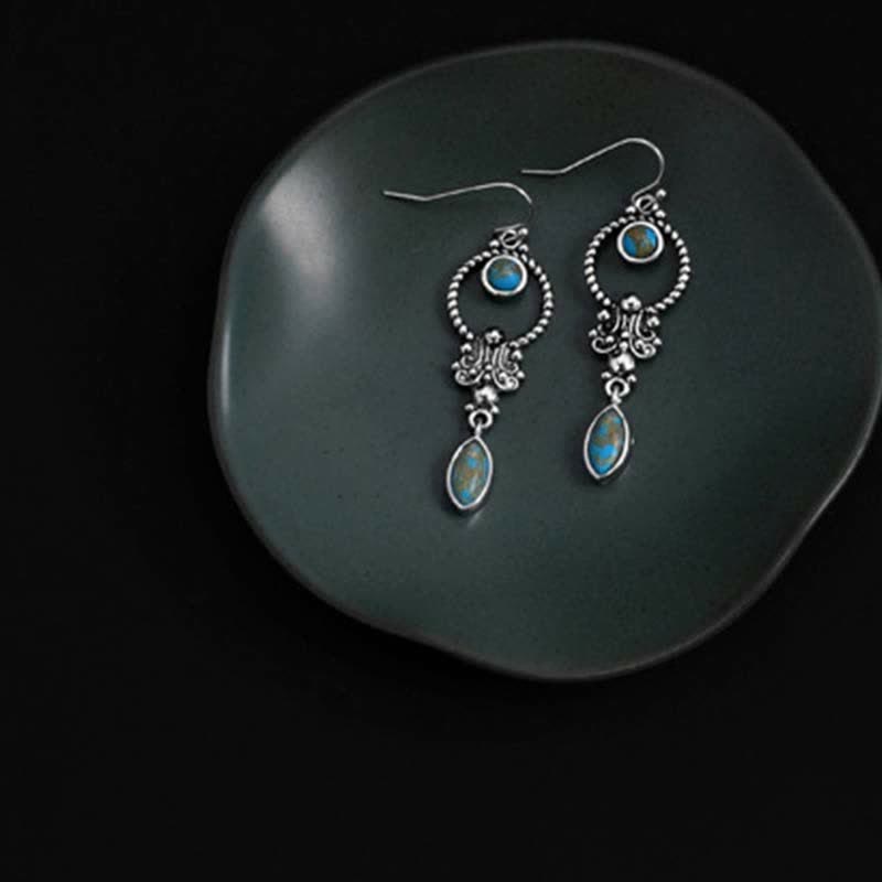 Boucles d'oreilles Buddha Stones en argent sterling 925 avec crochet, plaqué cuivre vintage et turquoise, motif goutte d'eau. - image 3