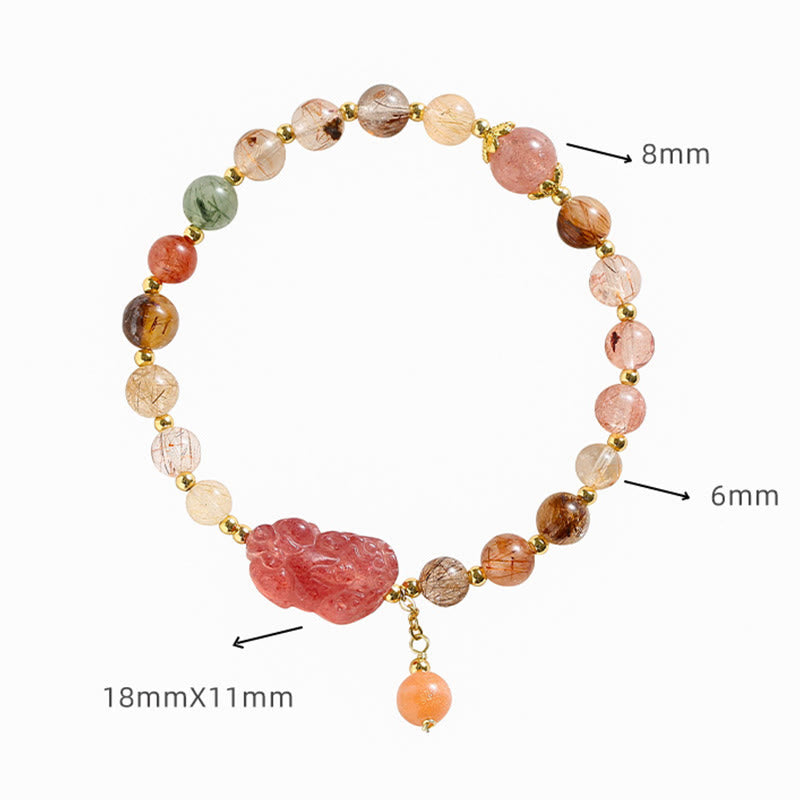 Bracelet de richesse PiXiu en quartz rutile naturel et quartz fraise Buddha Stones