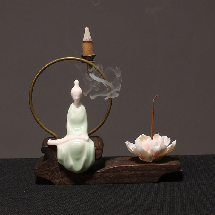 Brûleur d'encens en céramique avec Buddha Stones et lotus pour la guérison et la méditation