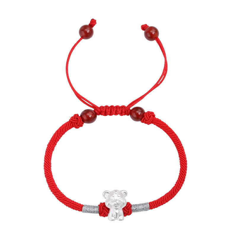 Bracelet en argent sterling 999 avec Buddha Stones et signe du zodiaque chinois, cordon rouge, force et chance