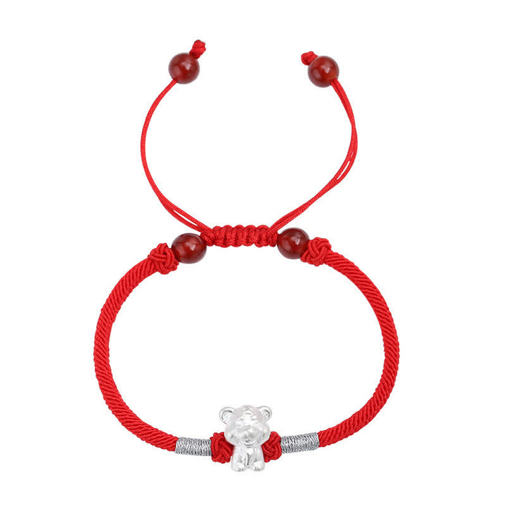 Bracelet en argent sterling 999 avec Buddha Stones et signe du zodiaque chinois, cordon rouge, force et chance