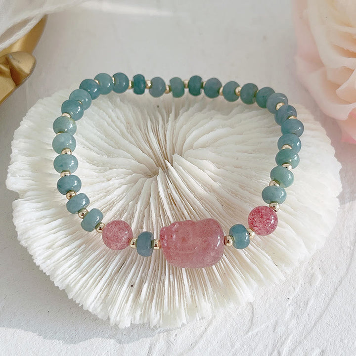Buddha Stones Bracelet porte-bonheur PiXiu en jade naturel Hetian avec boucle de paix et personnage Fu