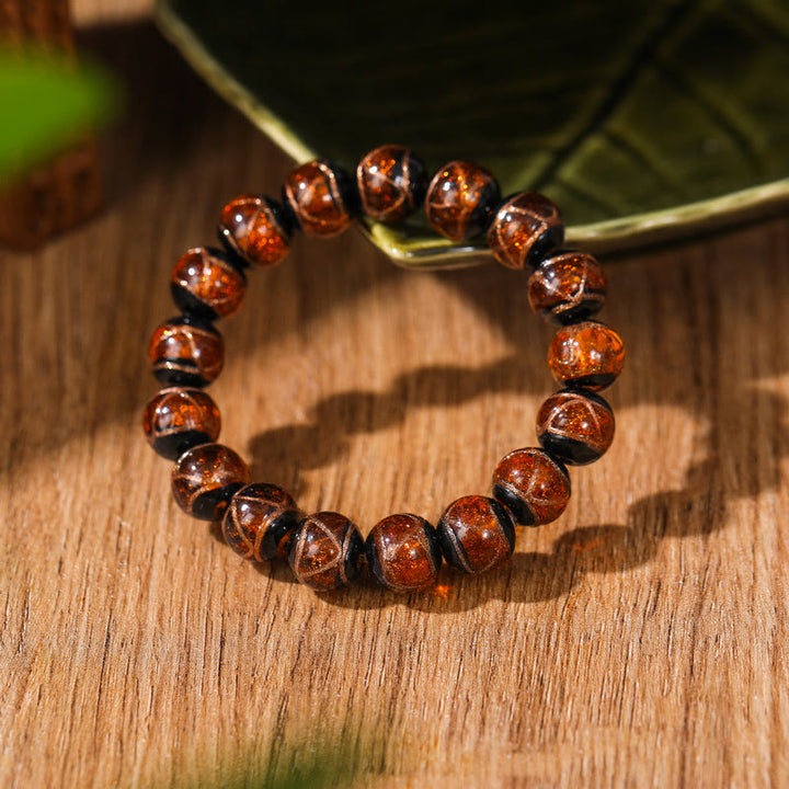 Bracelet tibétain classique en perles de verre Liuli avec Buddha Stones