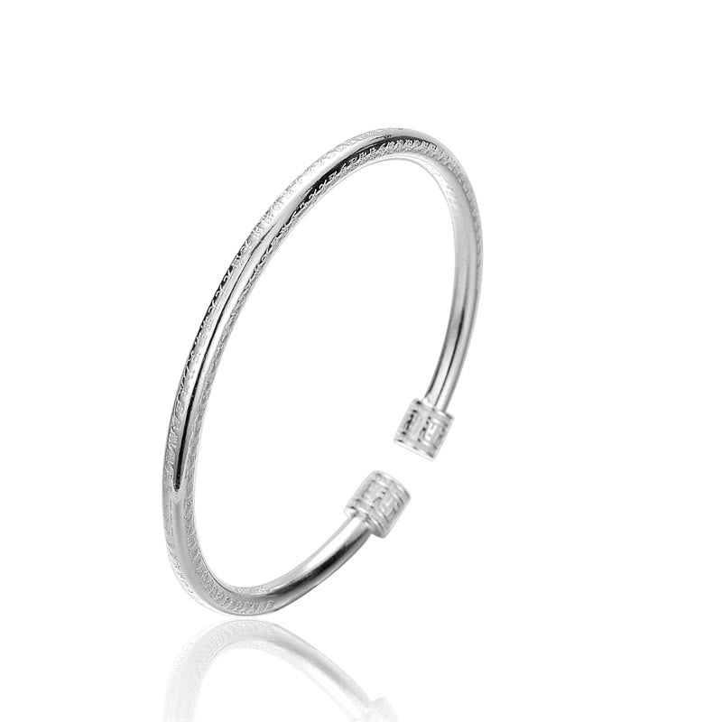 Bracelet jonc en cuivre blanc avec motif svastika gravé du Sutra du cœur