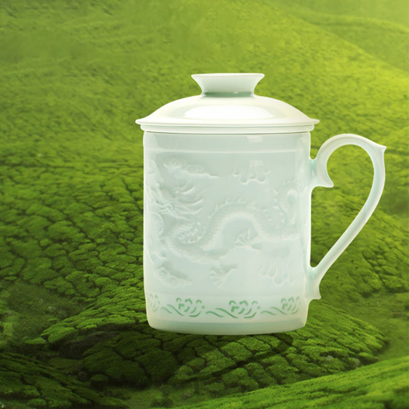 Buddha Stones Jingdezhen Linglong Porcelaine Auspicieux Dragon Phoenix Bateau Voile Douce Tasse à Thé en Céramique Tasses à Thé de Bureau 420 ml